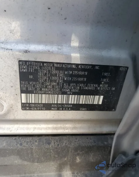 2021 Toyota Rav4 Limited z USA, uszkodzony, nr VIN 4T3D6RFV4MU032653